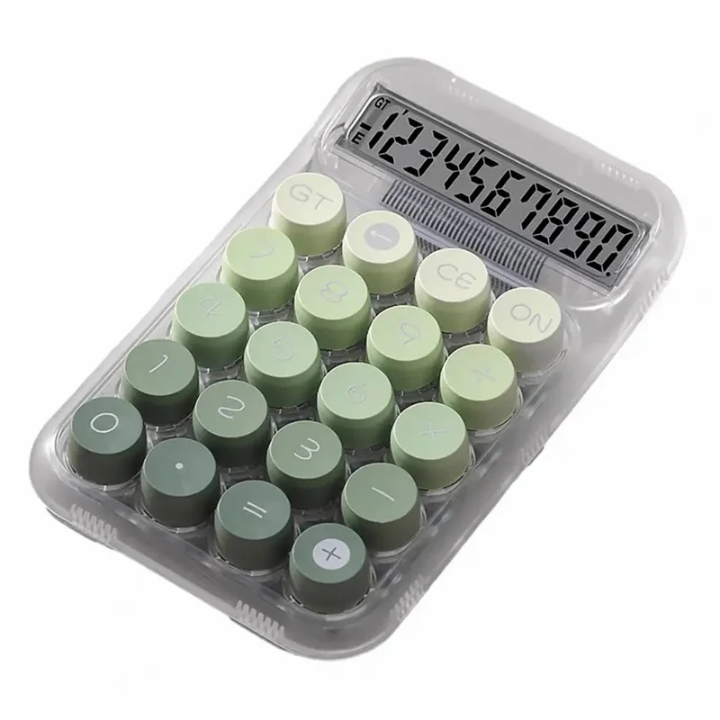 819Pro مفتاح ميكانيكي شفاف على شكل قبعة مستديرة مع آلة حاسبة - أخضر