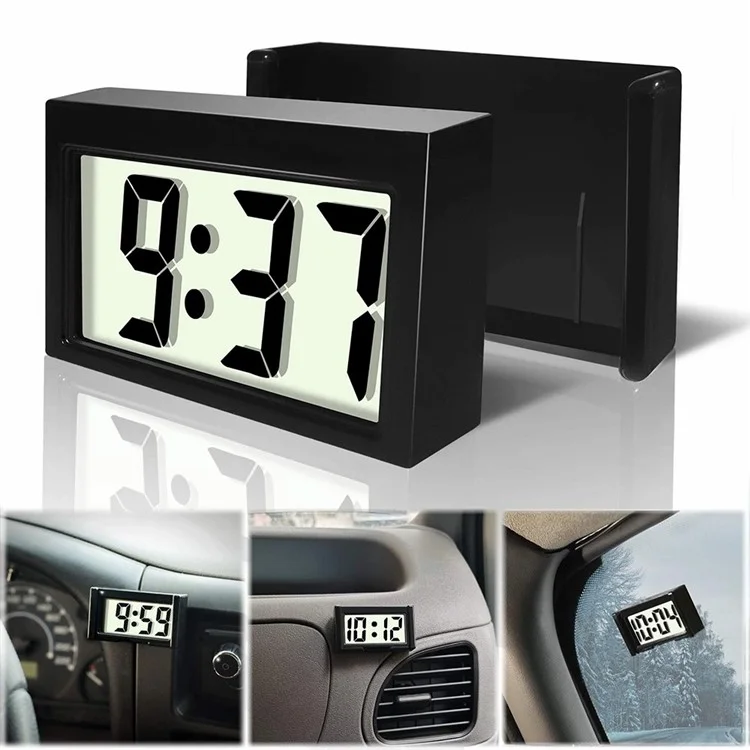 Y-2020 Mini Portable Simple Square Silent Digital Chock Car Home Electronic Clock - Черный