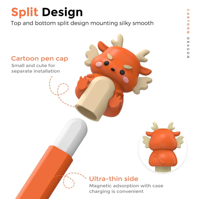 AHASTYLE PT129-2 Per Apple Pencil (2a Generazione) Custodia Protettiva in Silicone a Fumetti a Forma di Drago - Arancione