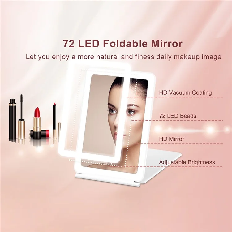 Miroir de maquillage LED portable pliable J17 avec grossissement 3X pour les voyages et le bureau