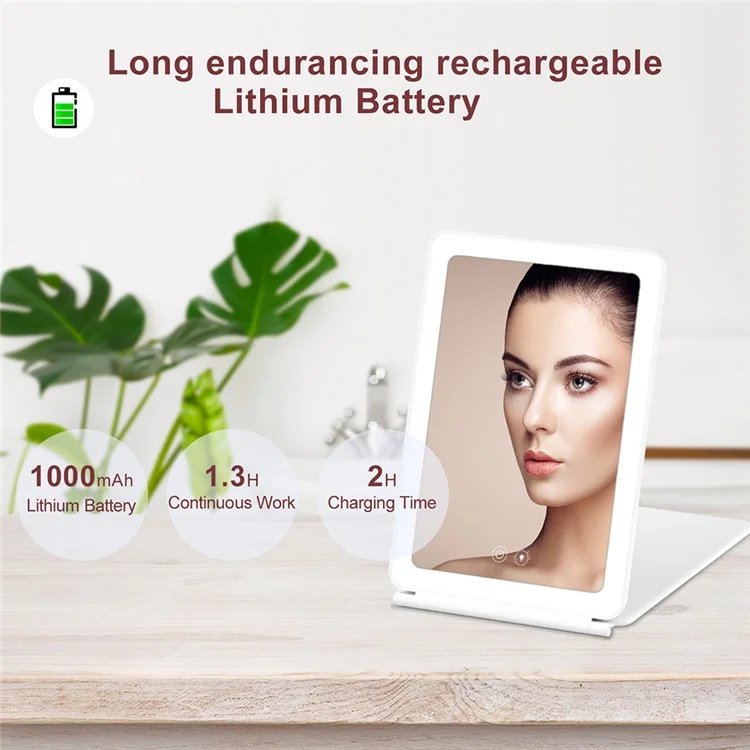 Miroir de maquillage LED portable pliable J17 avec grossissement 3X pour les voyages et le bureau
