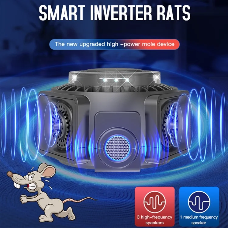 360-Degree High-Power Ultrasonic Pest Repeller with LED Light - Black  /  US Plug