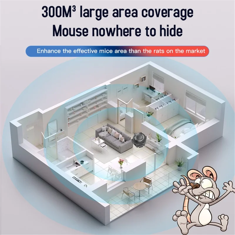 360-Degree High-Power Ultrasonic Pest Repeller with LED Light - Black  /  EU Plug