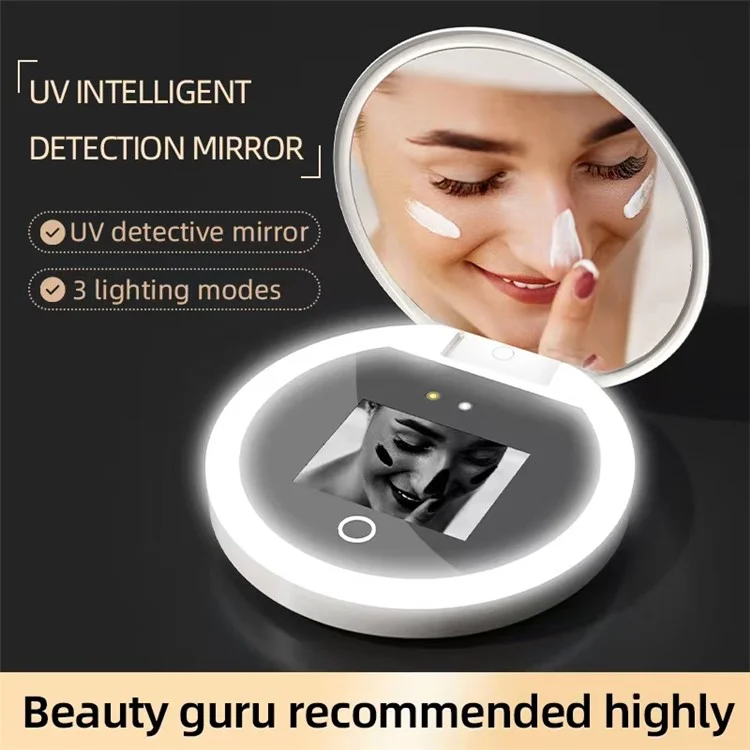 YS002 Smart Makeup Mirror Built-in UV Camera for Sunscreen Test LED Handheld Cosmetic Mirror