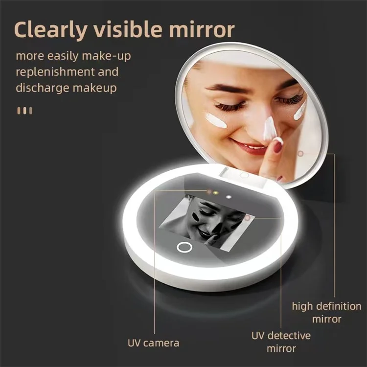 YS002 Smart Makeup Mirror Built-in UV Camera for Sunscreen Test LED Handheld Cosmetic Mirror