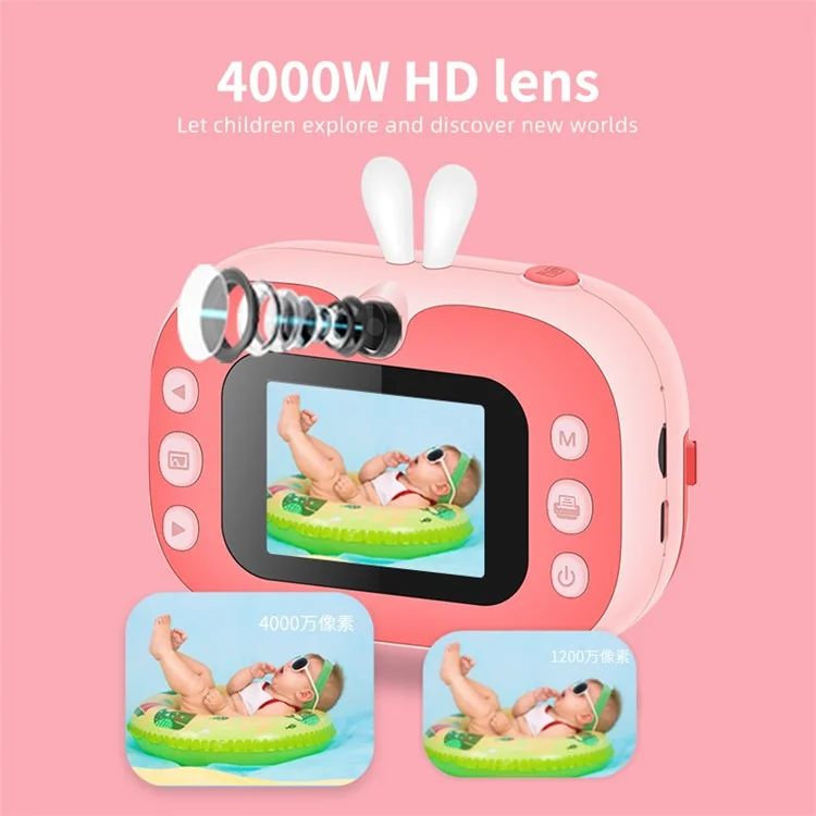 Appareil photo instantané pour enfants X106 sans encre, imprimante 2,4 pouces, cadeau de Noël et d'anniversaire