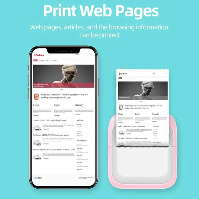 A31 Przenośny minidrukarka termiczna z naklejkami, przenośna, z obsługą Bluetooth, drukarka błędów dla studentów, wersja standardowa - różowy