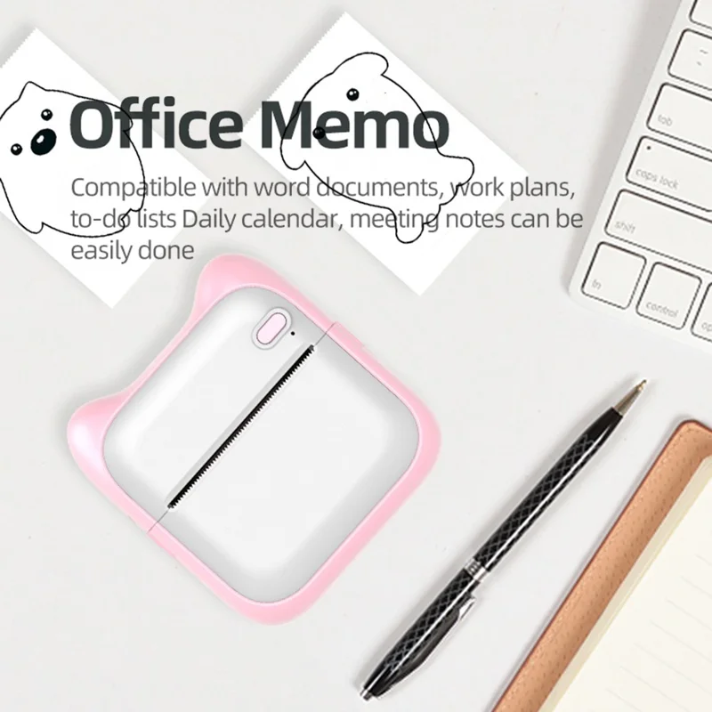 A31 Przenośny minidrukarka termiczna z naklejkami, przenośna, z obsługą Bluetooth, drukarka błędów dla studentów, wersja standardowa - różowy