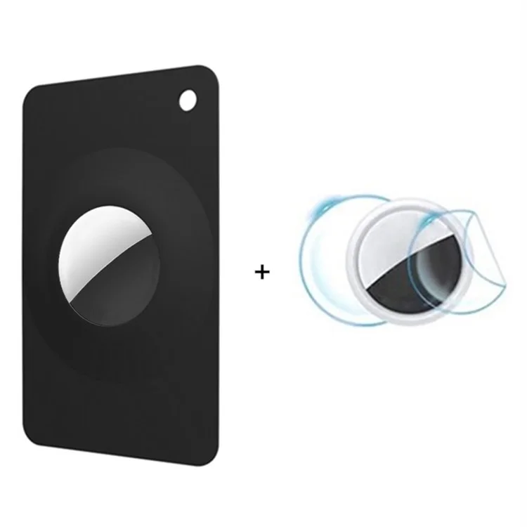 Compatible with Apple AirTag Silicone Card Sleeve Anti-Lost Protective Case Cover, with Front Back Film Set - Black