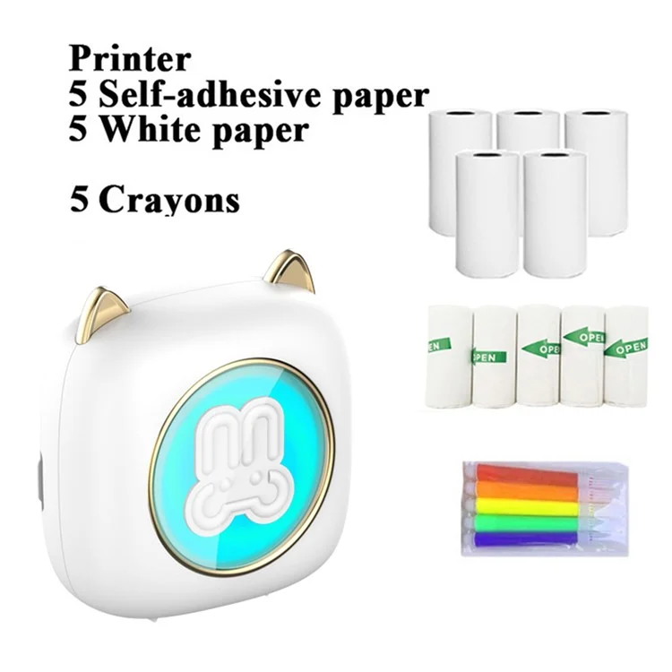 C23 Bluetooth Thermodrucker Kabellos Mini-Drucker mit Thermopapier und Kreide - Weiß