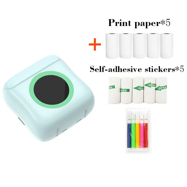 C22 Pocket Printer Bluetooth-compatible Inkless Mini Sticker Printer Colorful Atmosphere Light - Blue