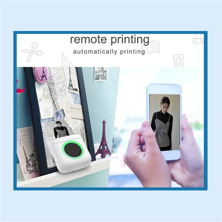 C22 Pocket Printer Bluetooth-compatible Inkless Mini Sticker Printer Colorful Atmosphere Light - Blue