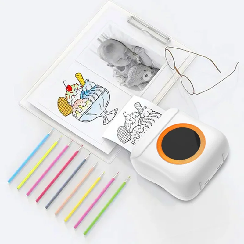 C22 Pocket Printer Bluetooth-compatible Inkless Mini Sticker Printer Colorful Atmosphere Light - White