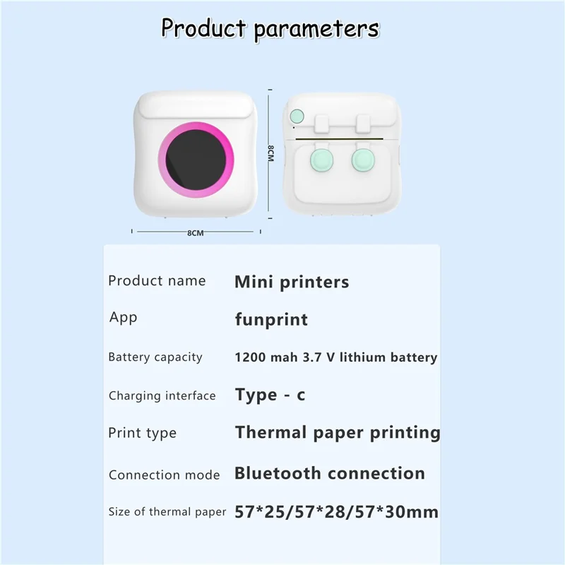 C22 Pocket Printer Bluetooth-compatible Inkless Mini Sticker Printer Colorful Atmosphere Light - White