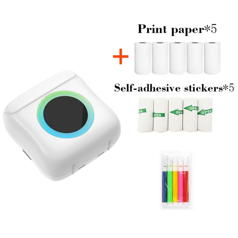 C22 Pocket Printer Bluetooth-compatible Inkless Mini Sticker Printer Colorful Atmosphere Light - White