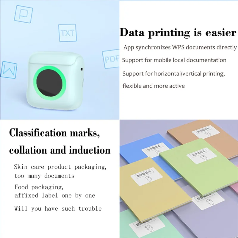 C22 Pocket Printer Bluetooth-compatible Inkless Mini Sticker Printer Colorful Atmosphere Light - White
