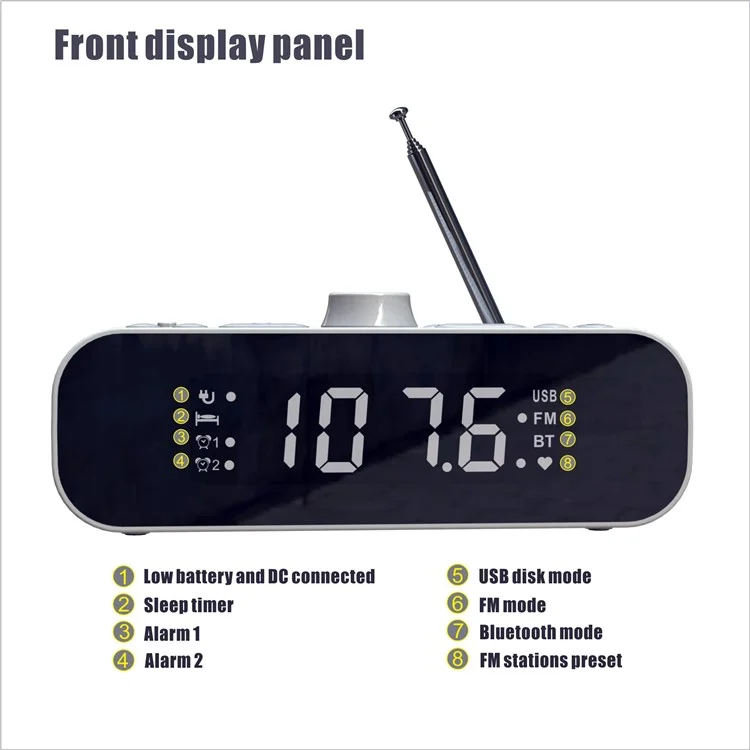 BT-A5 Multi-function Bedside Alarm Clock Hi-Fi Bluetooth-compatible Speaker FM Radio