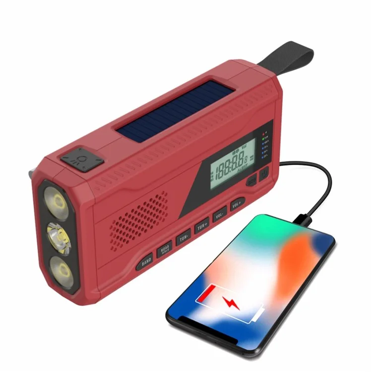 WR-6A SOS Alarm Outdoor Solar Powered Hand Crank Radio Support FM / Suis / WB