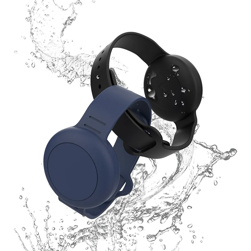 For Apple AirTag Tracker Watch Band Design Waterproof Protective Cover Silicone Wrist Strap - Blue