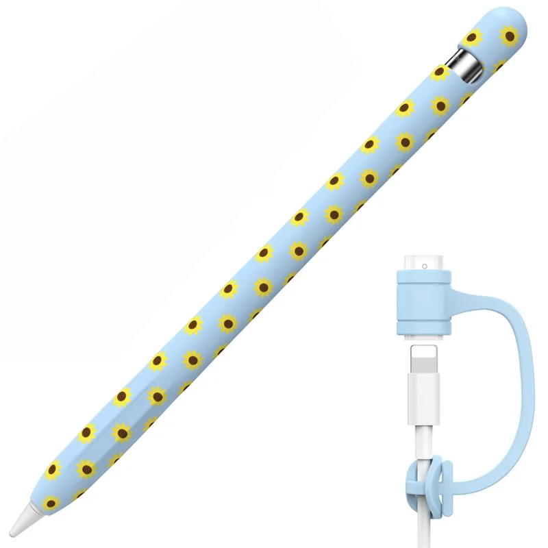 AHASTYLE PT93SF Para Apple Pencil (1.ª generación) Funda de silicona con diseño de girasol, cubierta táctil - Azul