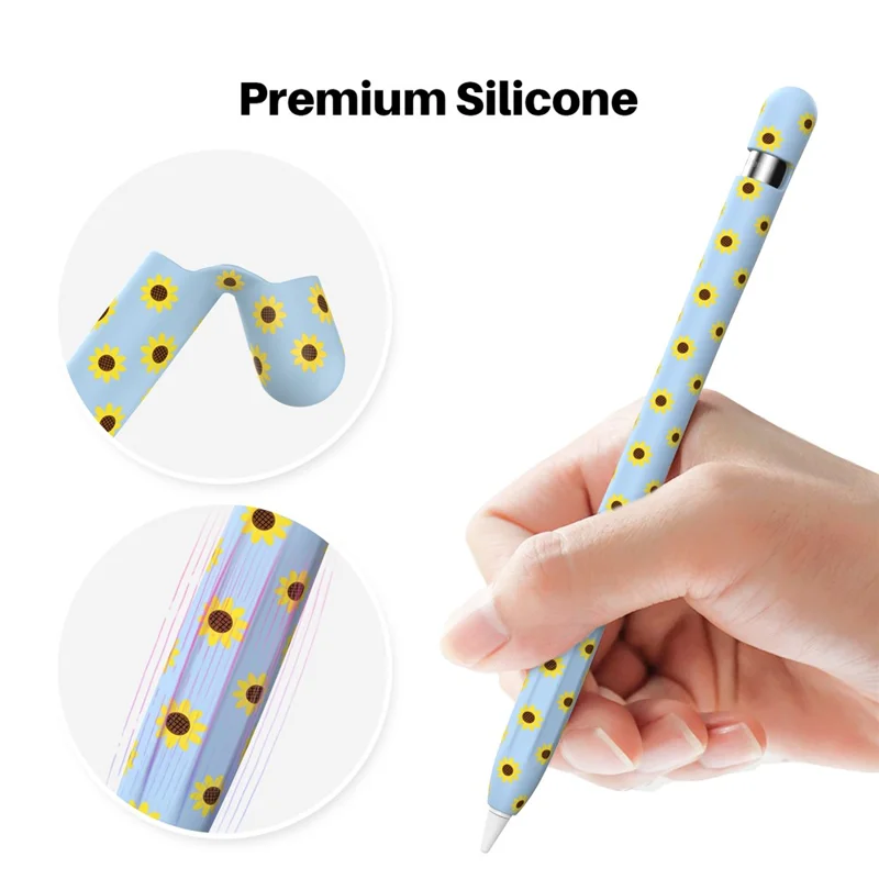 AHASTYLE PT93SF Para Apple Pencil (1.ª generación) Funda de silicona con diseño de girasol, cubierta táctil - Azul
