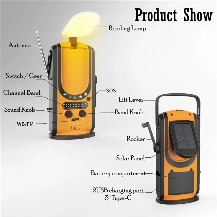 md-099 Outdoor Emergency 6000mAh Power Bank Multi-function Hand Crank Solar Radio, European Version