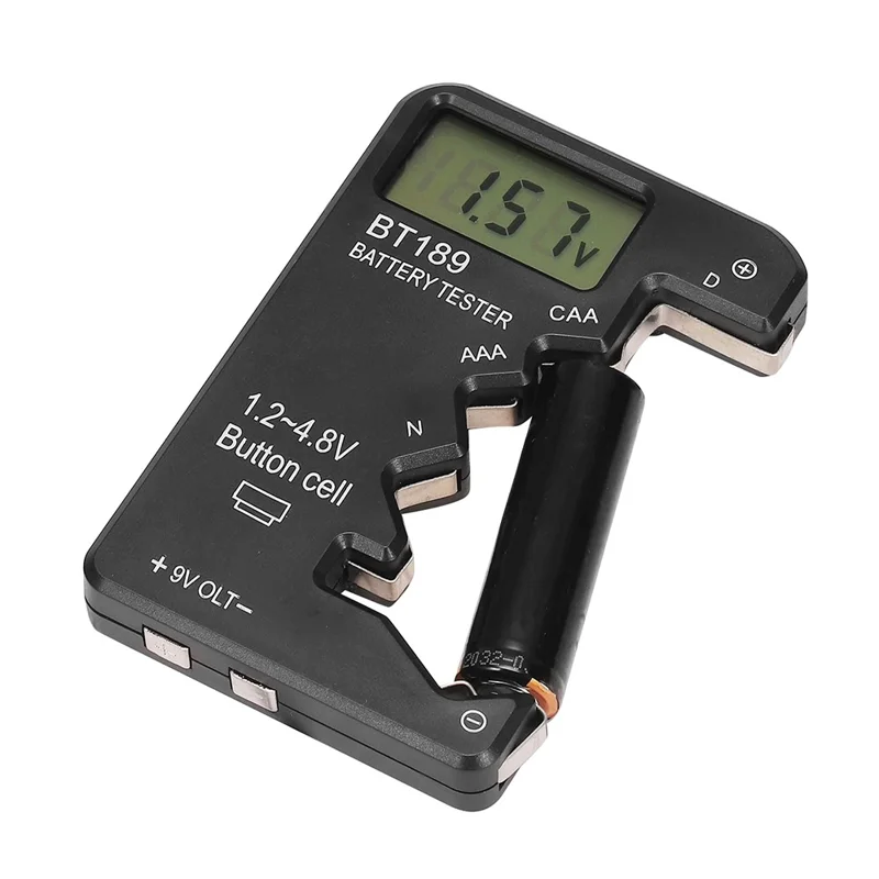 BT189 LCD Screen Battery Tester Universal Button Cell D N AA AAA 9V Battery Voltage Checker - Black