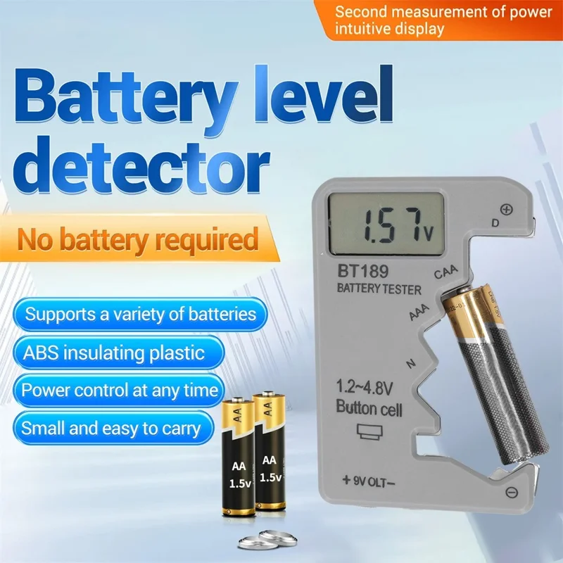 BT189 LCD Screen Battery Tester Universal Button Cell D N AA AAA 9V Battery Voltage Checker - Black
