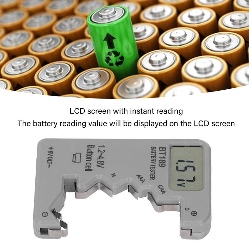 BT189 LCD Screen Battery Tester Universal Button Cell D N AA AAA 9V Battery Voltage Checker - Black