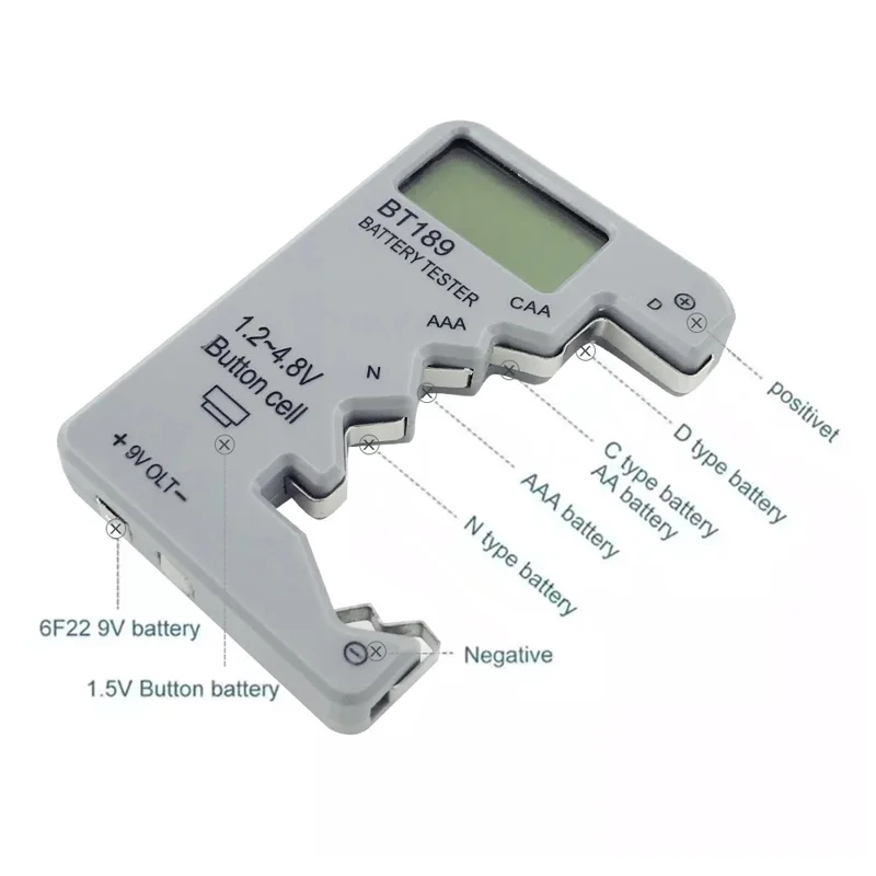 BT189 LCD Screen Battery Tester Universal Button Cell D N AA AAA 9V Battery Voltage Checker - Black