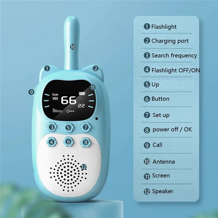DJ200 1 Paire de Talkies-Walkies Enfants Dessin Animé Interaction Parent-Enfant Sans Fil Interphone Portatif - Bleu