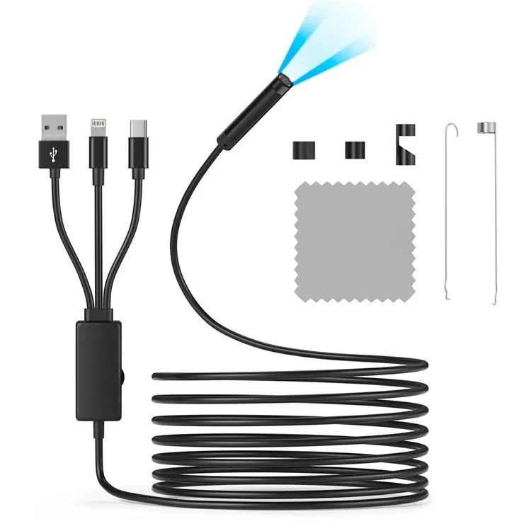 NK-5001Pro 2m Hard Wire 3-in-1 2MP 5.5MM Camera Microscope USB+Type-C+8-Pin Cell Phone Endoscope