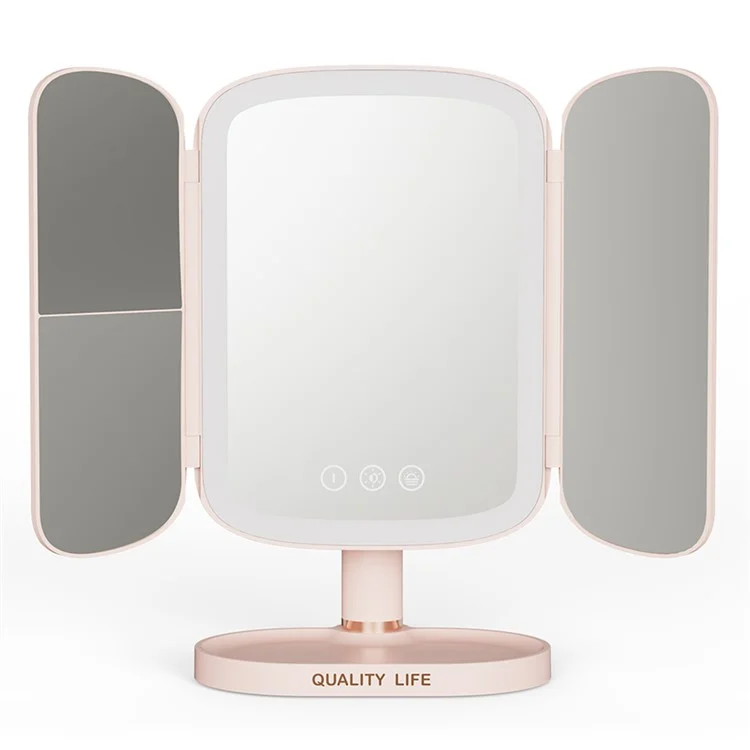 QW-M71 Stepless Dimming LED Light Makeup Mirror Foldable Tabletop Vanity Mirror - Pink