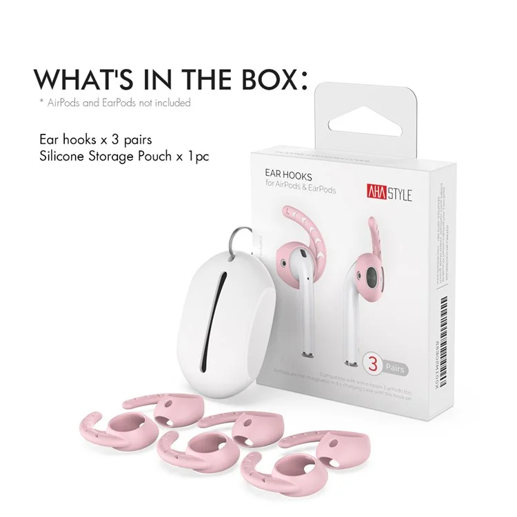 AHASTYLE PT14 per Apple AirPods con custodia di ricarica (2016) / (2019) / AirPods con custodia di ricarica wireless (2019) 3 paia di cappucci per orecchie con gancio - Rosa