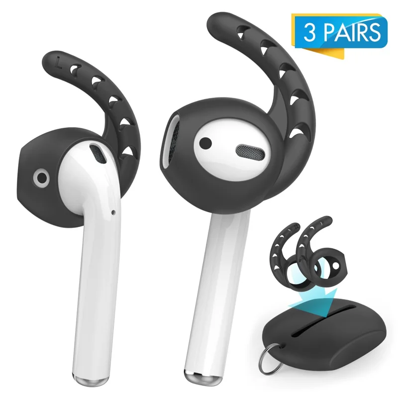 AHASTYLE PT14 for Apple AirPods with Charging Case (2016)  /  (2019)  /  AirPods with Wireless Charging Case (2019) 3 Pairs Ear Cap with Hook - Black