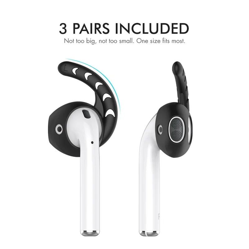 AHASTYLE PT14 for Apple AirPods with Charging Case (2016)  /  (2019)  /  AirPods with Wireless Charging Case (2019) 3 Pairs Ear Cap with Hook - Black