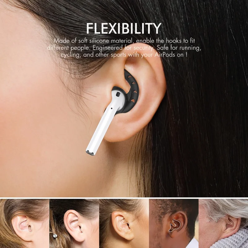 AHASTYLE PT14 for Apple AirPods with Charging Case (2016)  /  (2019)  /  AirPods with Wireless Charging Case (2019) 3 Pairs Ear Cap with Hook - Black