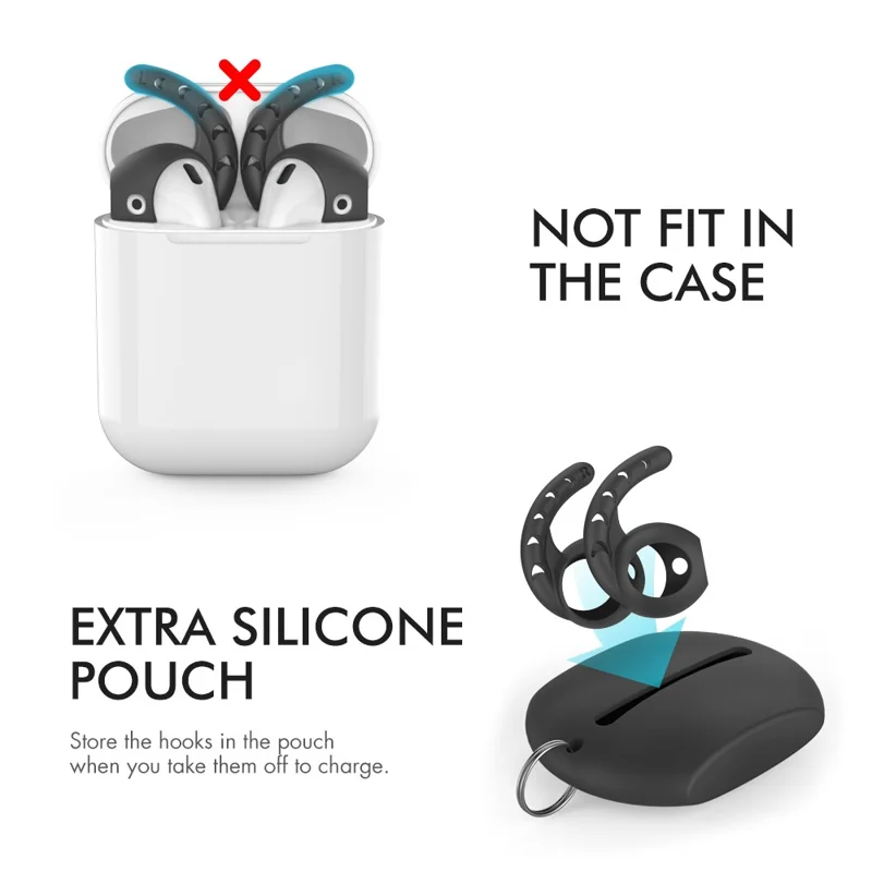 AHASTYLE PT14 for Apple AirPods with Charging Case (2016)  /  (2019)  /  AirPods with Wireless Charging Case (2019) 3 Pairs Ear Cap with Hook - Black