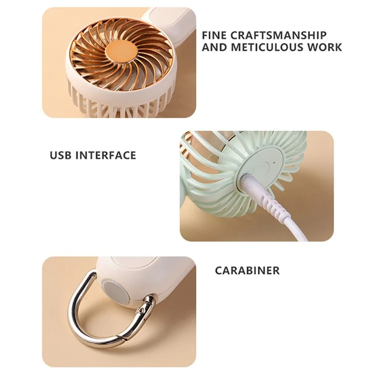 A217 Outdoor Three Gears Electroplating Mini Handheld Fan with Hanging Buckle - Pink