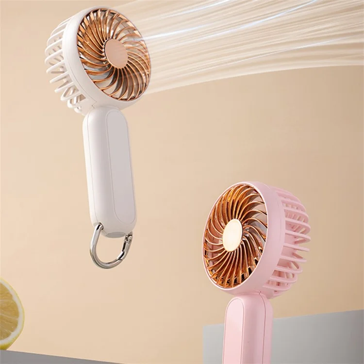 A217 Outdoor Three Gears Electroplating Mini Handheld Fan with Hanging Buckle - Pink