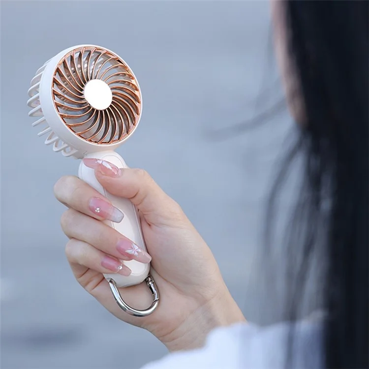A217 Outdoor Three Gears Electroplating Mini Handheld Fan with Hanging Buckle - Pink