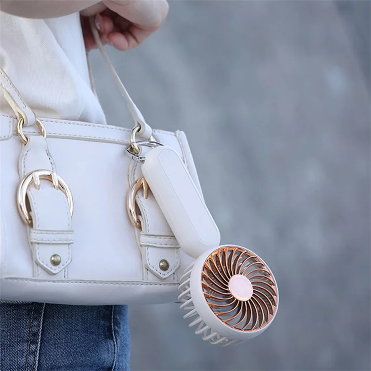 A217 Outdoor Three Gears Electroplating Mini Handheld Fan with Hanging Buckle - Pink