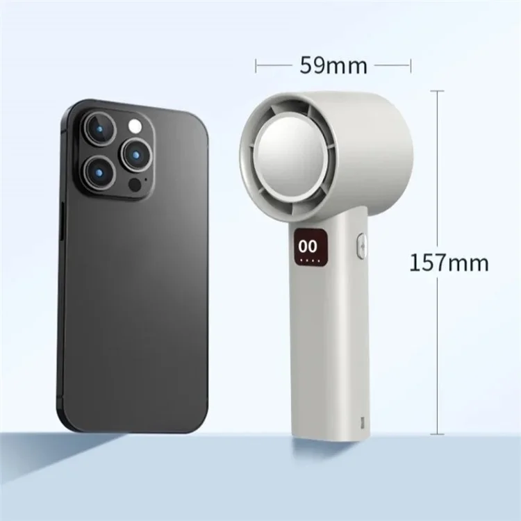 A60 100 Gears Cooling Fan Stepless Adjustable Digital Display Turbo Bladeless Handheld Fan - Bianco