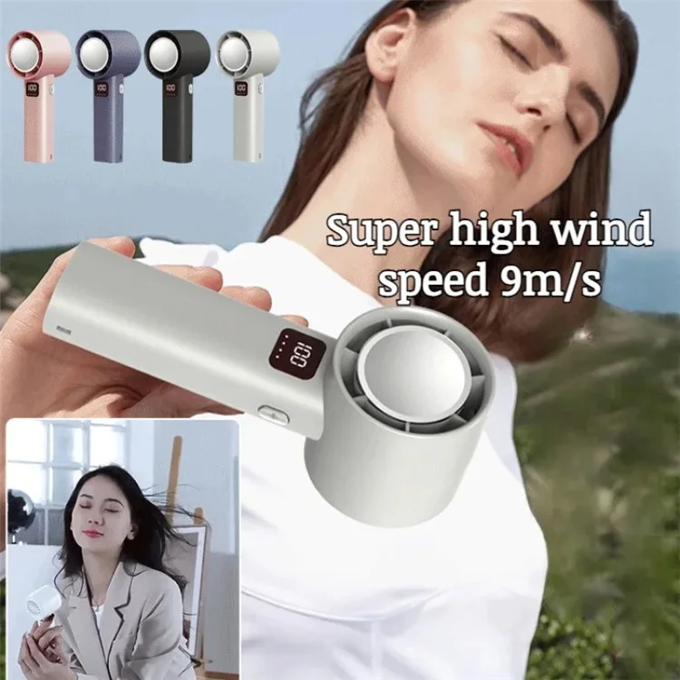 A60 100 Gears Cooling Fan Stepless Adjustable Digital Display Turbo Bladeless Handheld Fan - Black