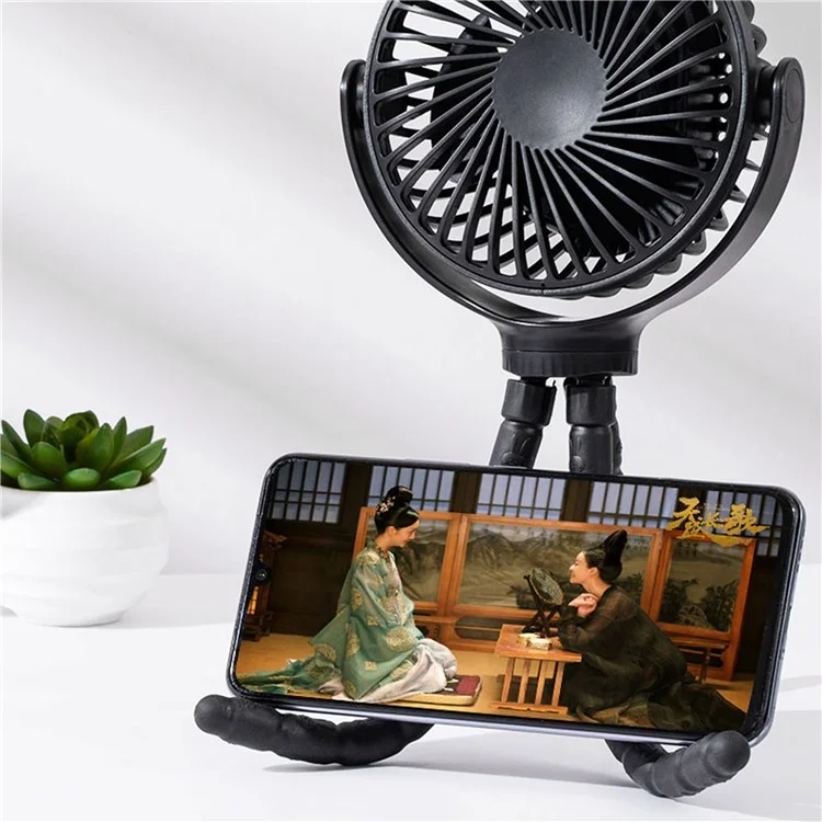 Ventilateur portable d'été rafraîchissant WX1020 Flexible Octopus Tripod Baby Stroller Desktop - Noir