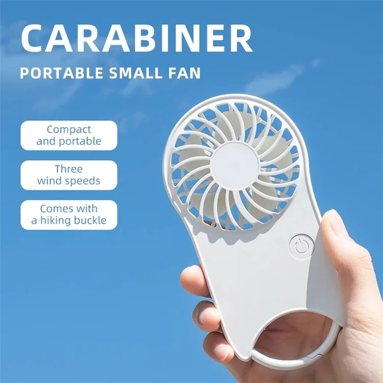 F12 Mini Handheld Fan 3 Wind Speed Outdoor Summer Cooling Fan with Hanging Buckle - Black
