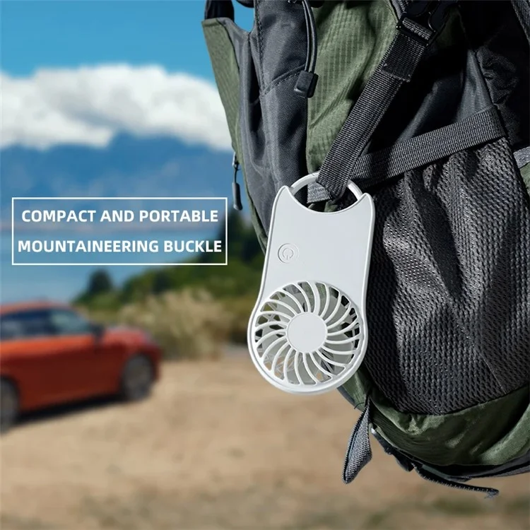 F12 Mini Handheld Fan 3 Wind Speed Outdoor Summer Cooling Fan with Hanging Buckle - Black