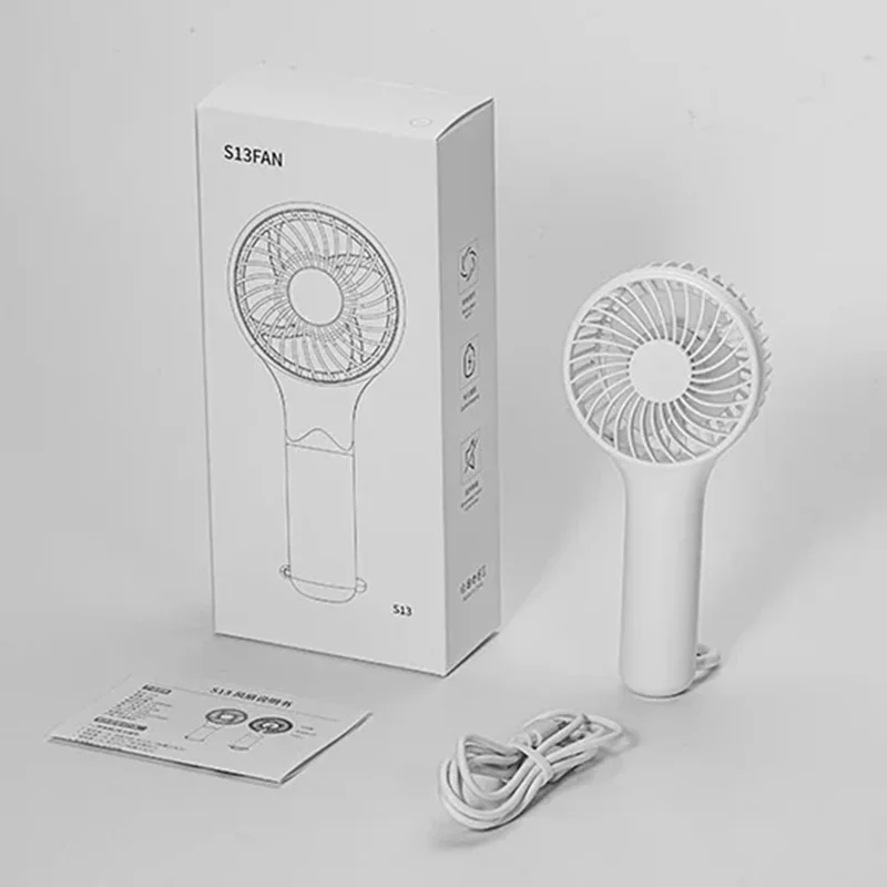 S13 Mini Handheld Fan 3 Wind Speed Portable Summer Cooling Fan with Hanging Buckle - White