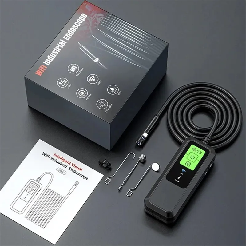 Endoscopio dual de 8 mm W600 2.0MP 1080P HD, cámara de inspección WiFi, boroscopio industrial de cable duro de 5 m
