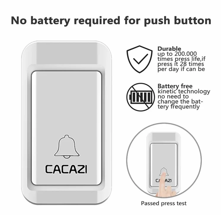 CACAZI V027G 38 sonneries sans fil autogénérées, 1 émetteur + 1 récepteur - Prise US